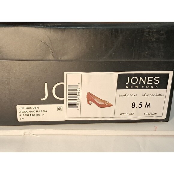 NEW Jones New York Candyn Cognac Raffia Pointed Toe 2.5" Block Heel Size 8.5M - Picture 3 of 13